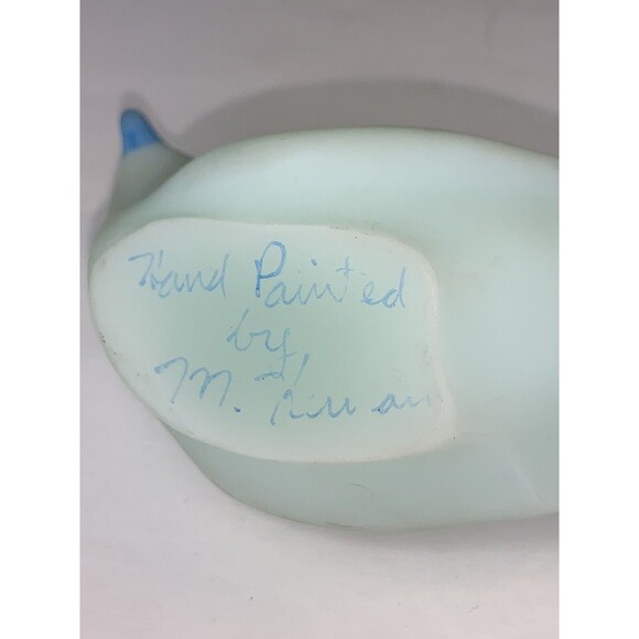 Fenton Satin Art Glass Bird of Happiness Hand Painted Blue Roses Paperweight - Picture 6 of 8